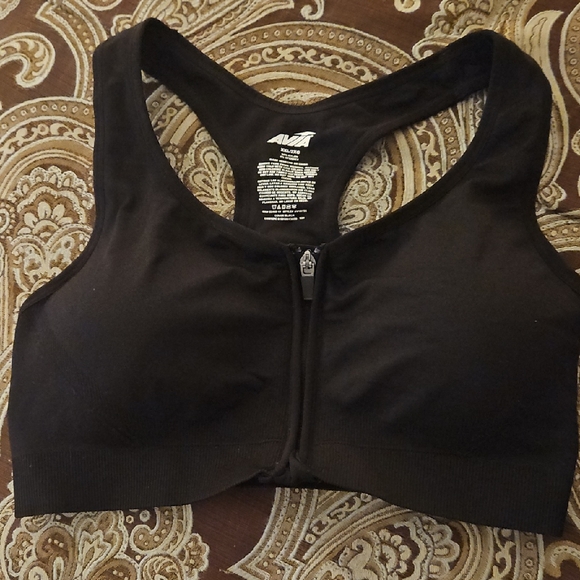 Avia Black Zip-Front Sports Bra.  So Soft.  With Removeable Pads - Picture 1 of 6